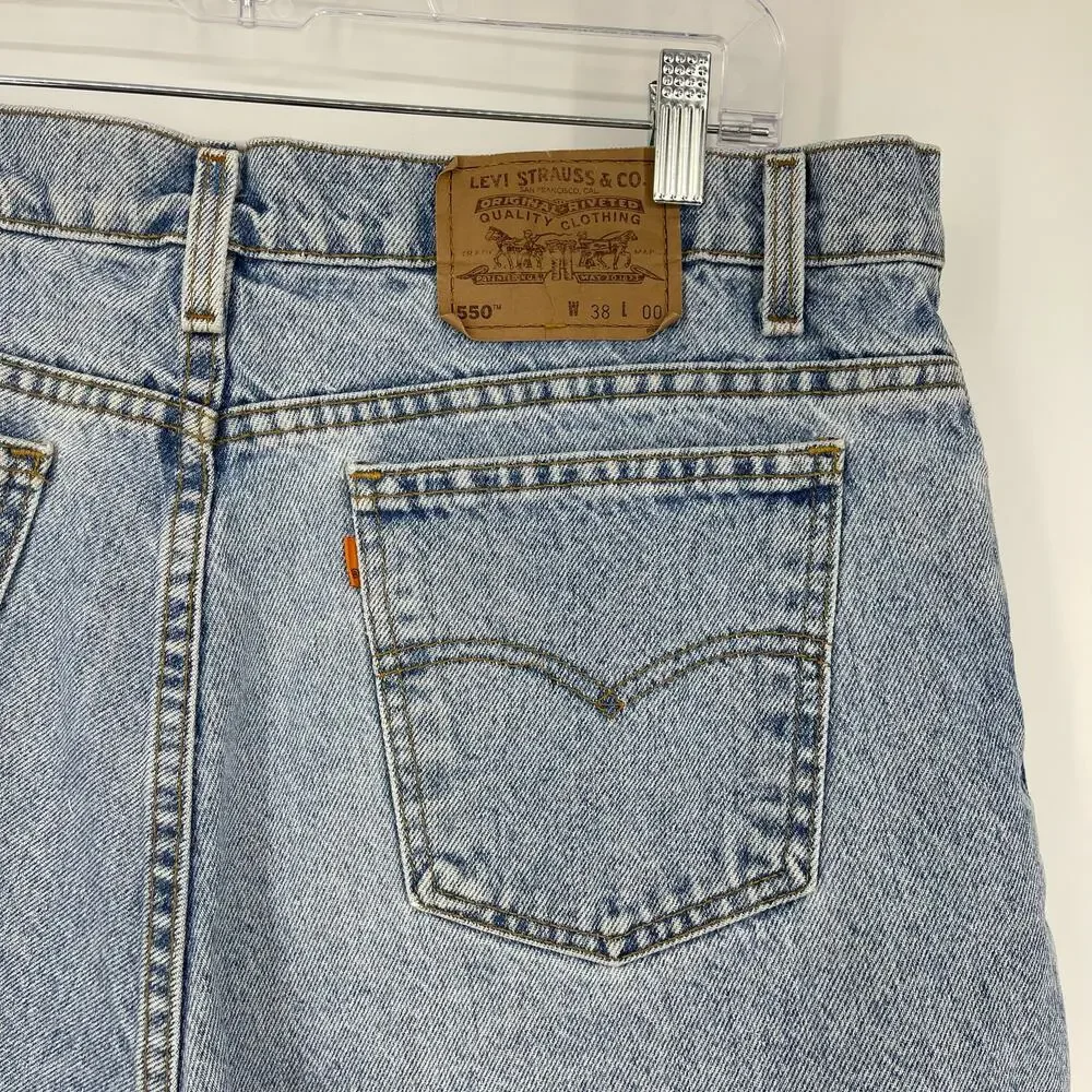 Vintage Orange Tab Levi’s 550 Light Wash Denim Shorts Sz 38 Baggy Y2K Dad Shorts